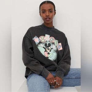 Mickey Mouse H&M Retro Style Womens Black Crew Neck Distressed Pullover Sweater